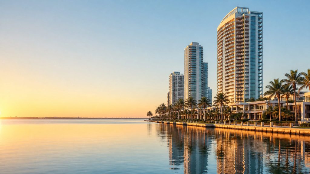 Miami waterfront skyline and luxury residences in South Florida