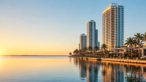 Miami waterfront skyline and luxury residences in South Florida