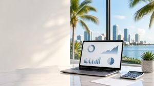 South Florida home office overlooking a coastal skyline